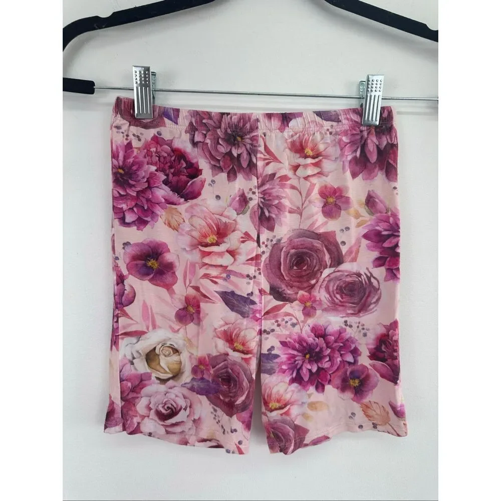 Posh Peanut Girls Multi Pink Flower Shortsleeved and Shorts Bamboo Lounge Pajama